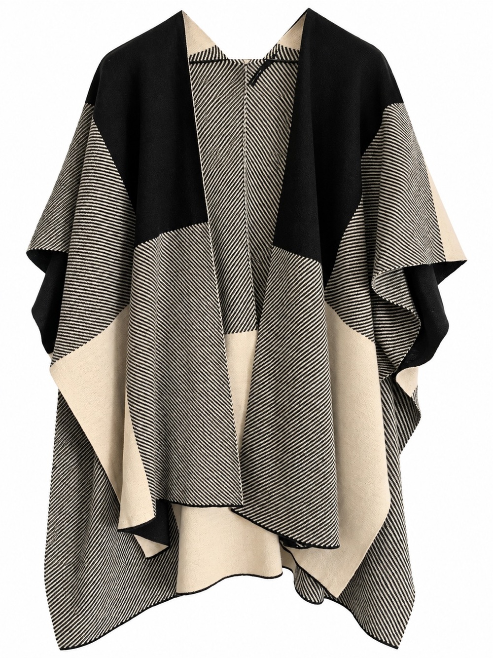 Karen Millen Black and Cream Geometric Knit Poncho